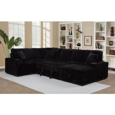 Devonshire Sleeper Sectional Sofa Storage Chaise In Black