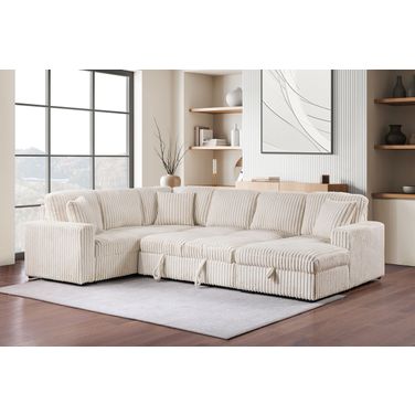 Devonshire Sleeper Sectional Sofa Storage Chaise In Camel