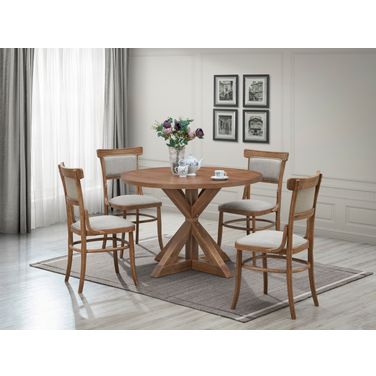 Diana Trestle Base Dining Room Set In Vintage Honey