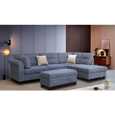 Diego 100"W Gray Fabric Sectional Sofa with Right Facing Chaise, Storage Ottoman, and 2 Accent Pillows