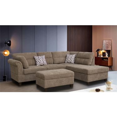 Diego 103.5 Inch Fabric Sectional Sofa with Right Facing Chaise, Storage Ottoman and 2 Accent Pillows In Brown