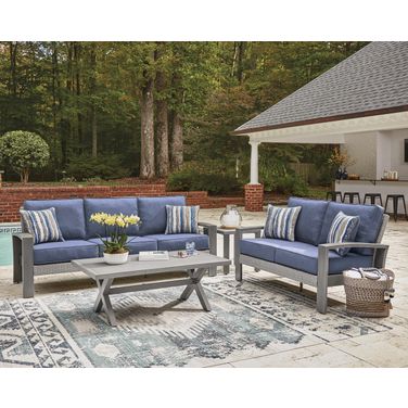 Dillon Beach Outdoor Living Room Set with Cushion In Gray and Blue