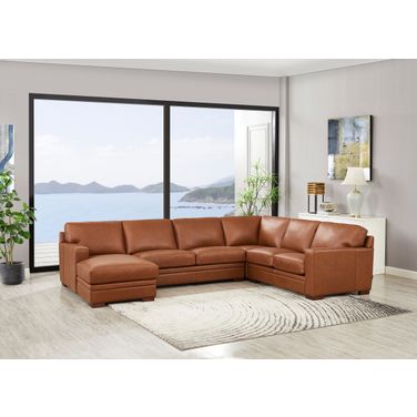 Dillon Leather LAF Chaise Sectional In Nutmeg