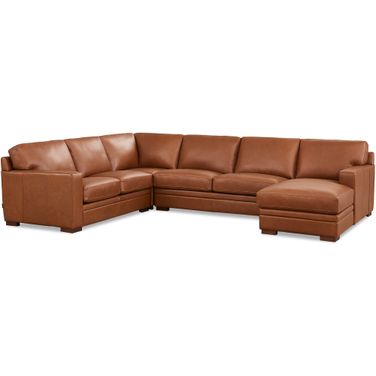 Dillon Leather RAF Chaise Sectional In Nutmeg