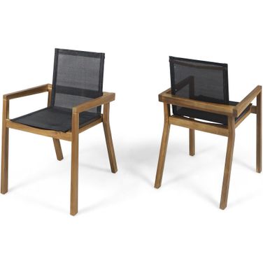 Dining Chair with Acacia Wood Frame and Mesh Seating In Teak - Set of 2