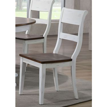 Dining Side Chair In Distressed Cocoa Brown and Distressed Cotton White - Set of 2
