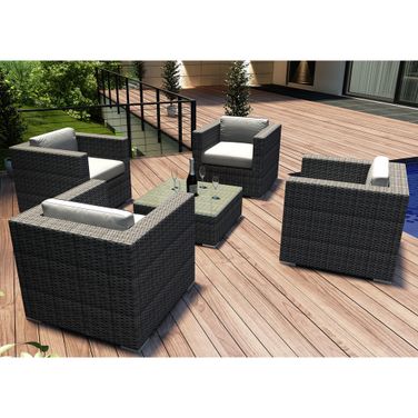 District 5 Piece 4-Seat Club Chair Set In Canvas Natural and Slate