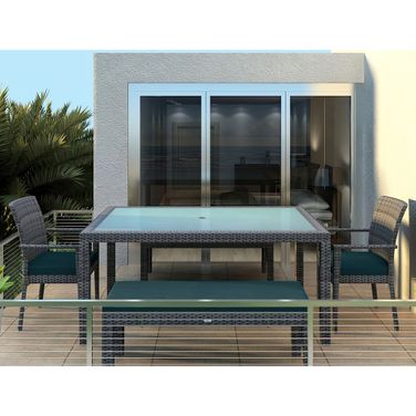 District 5 Piece 6-Seat Bench Dining Set In Cast Lagoon and Slate