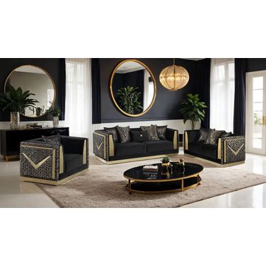 Doriphei Loveseat In Black Velvet and Gold