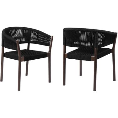 Doris Indoor Outdoor Dining Chair Set of 2 In Dark Eucalyptus Wood with Black Rope