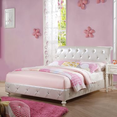 Dorothy Twin Bed In Pearl White Synthetic Leather and Ivory