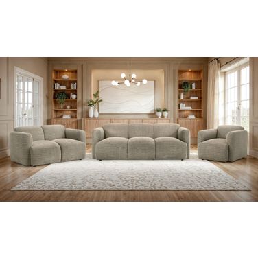 Dorset Fabric Upholstered Round Track Arm Living Room Set In Brown
