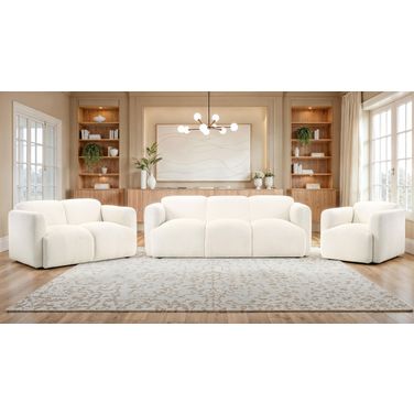 Dorset Fabric Upholstered Round Track Arm Living Room Set In White