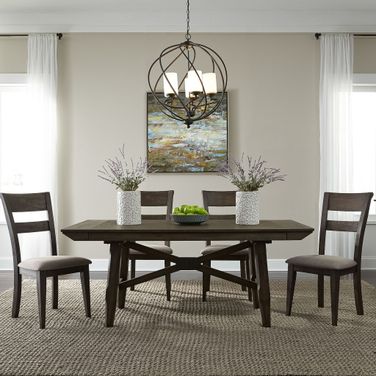 Double Bridge Dark Chestnut Trestle Dining Table Set