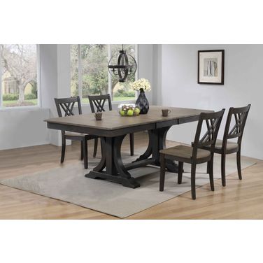 Double Pedestal Deco Double X-Back 5-Piece Dining Set In Grey Stone and Black Stone