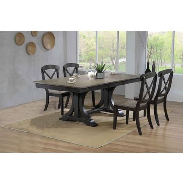 Double Pedestal Deco Transitional X-Back 5-Piece Dining Set In Grey Stone and Black Stone