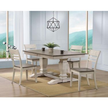 Double Pedestal Transitional Ladder Back 5- Piece Dining Set In Ash and Stormy White