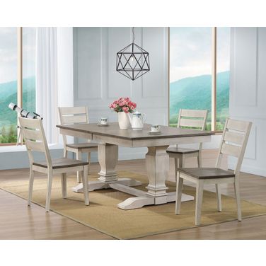 Double Pedestal Transitional Ladder Back 5- Piece Dining Set In Ash and Stormy White
