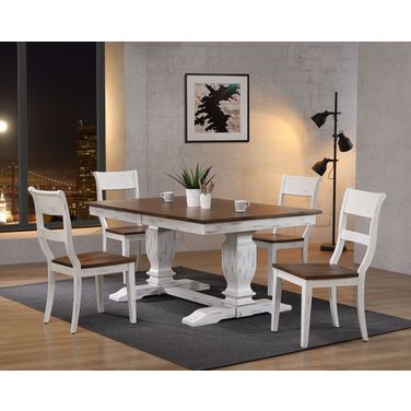 Double Transitional Pedestal Dining Side Chair 5-Piece Set In Cocoa Brown and Cotton White