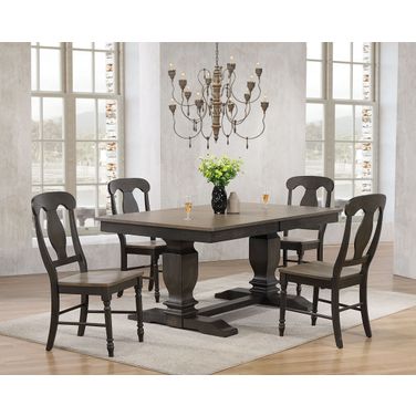 Double Transitional Pedestal Napoleon 5-Piece Dining Set In Grey Stone and Black Stone