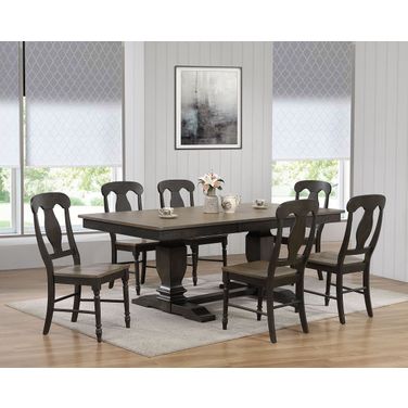 Double Transitional Pedestal Napoleon 7-Piece Dining Set In Grey Stone and Black Stone