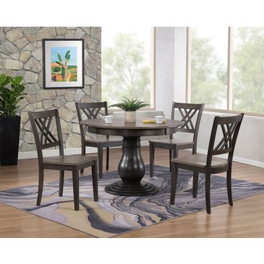 Double X-Back 5-Piece Bella Dining Set In Grey Stone and Black Stone