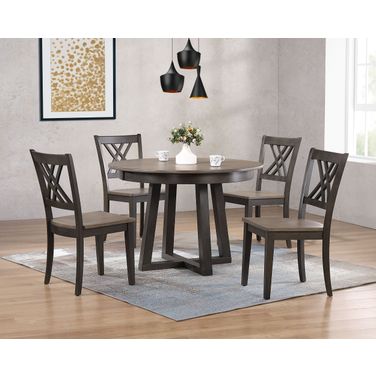 Double X-Back 5-Piece Cross Pedestal Dining Set In Grey Stone and Black Stone