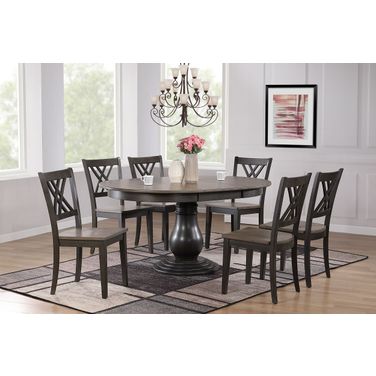 Double X-Back 7-Piece Bella Dining Set In Grey Stone and Black Stone
