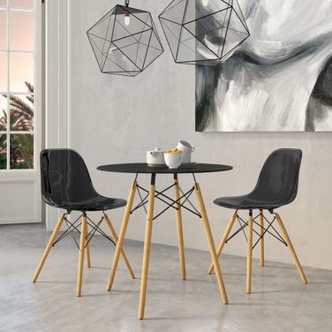 Dover 3-Piece Dining Set with Round Black Mdf Top Bistro Table and 2 Plastic Chairs In Black