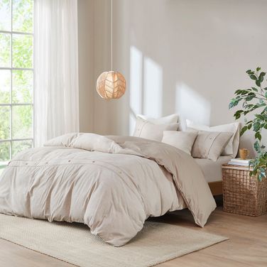 Dover 5 Piece Organic Cotton Oversized Full/Queen Comforter Cover Set with Removable Insert In Natural