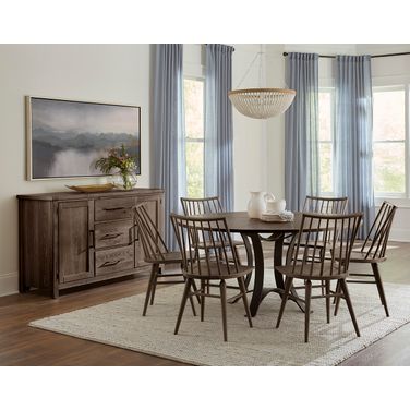 Dovetail 60 Inch Round Dining Room Set In Aged Grey