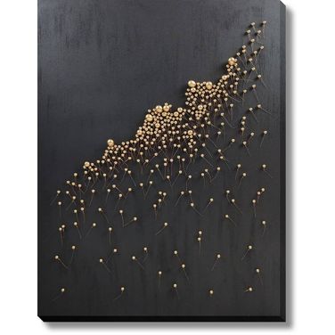 Dramatic Blossom Dimensional Abstract Canvas Wall Art In Black and Gold