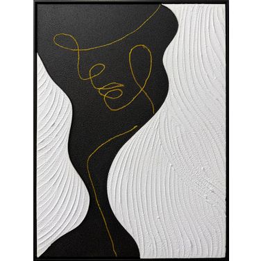 Dramatic Contour Muse I - 32" x 24" - Hand-Painted Canvas In Black/Gold/White