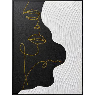 Dramatic Contour Muse II - 32" x 24" - Hand-Painted Canvas In Black/Gold/White