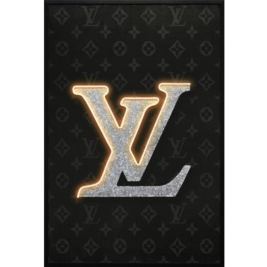Dramatic Luminous Monogram - 48" x 33" - Hand-Embellished LED Canvas In Black and Silver