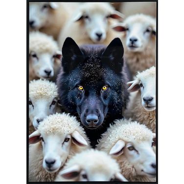 Dramatic Midnight Among Sheep - 28" x 20" - Gloss Canvas with Rocks In Black/Gray/Ivory