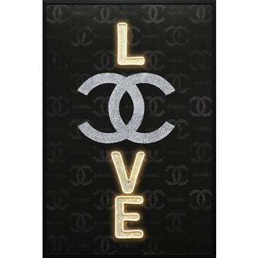 Dramatic Noir Love - 48" x 33" - Hand-Embellished LED Canvas In Black Silver and Gold