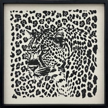 Dramatic Shadow Leopard - 24" x 24" - Puff Printed Canvas In Black and Ivory