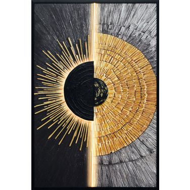 Dramatic Solar Divide II - 48" x 33" - Hand-Embellished LED Canvas In Black Silver and Gold