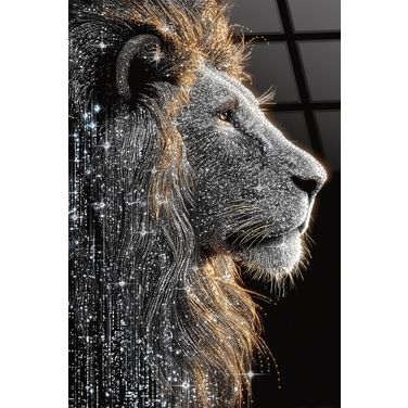Dramatic Starlit Sovereign I - 60" x 40" - Tempered Glass with Foil and Rhinestones In Black Silver and Gold