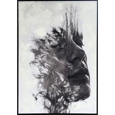 Dramatic Veiled Reverie - 40" x 28" - Hand-Embellished Canvas In Black/White/Gray