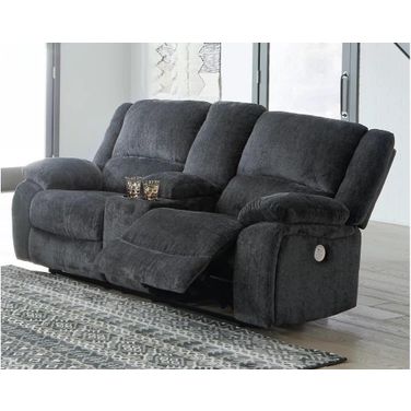 Draycoll Double Power Reclining Loveseat With Console In Slate