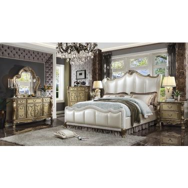 Dresden II Pearl White/Gold Patina Queen Bed