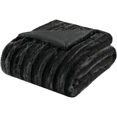 Duke Polyester Brushed Long Fur Knitted Throw In Black
