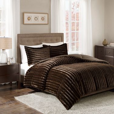 Duke Faux Fur 3 Piece Comforter Mini Set In Chocolate