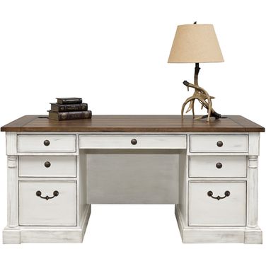 Durham Rustic Wood Double Pedestal Executive Desk In White