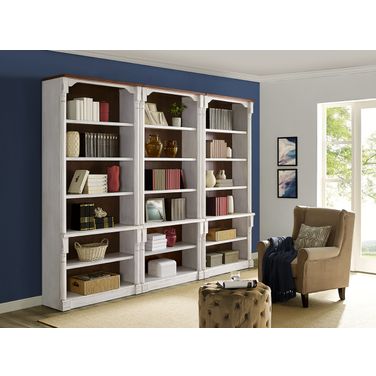 Durham Three Rustic Open 96 Inch Wood Bookcases In White