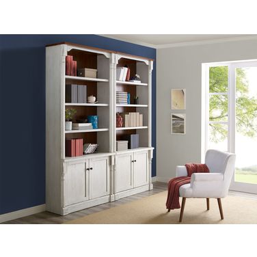 Durham Two Rustic 96 Inch Wood Bookcases with Doors In White