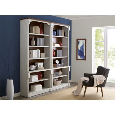 Durham Two Rustic Open 96 Inch Wood Bookcases In White