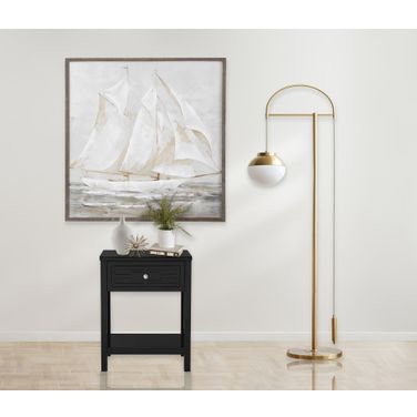 Dylan Black Wooden End Side Table Nightstand With Glass Top And Drawer